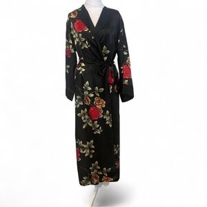 Halston Heritage Black Floral Satin Robe
